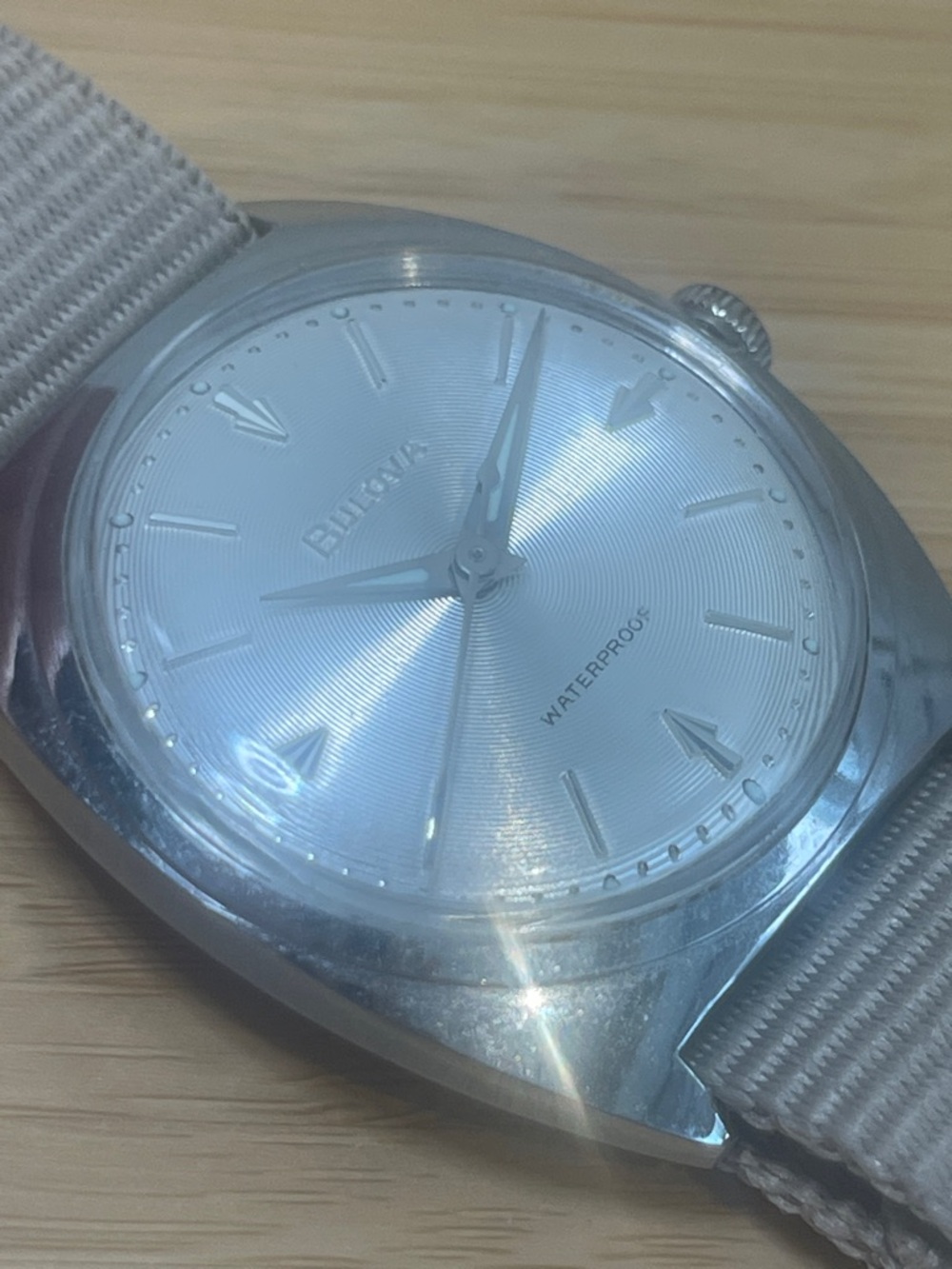 Bulova 1962 Vintage Automatic Silver Dial Watch with Beige Nylon Strap - Unisex - Picture 5 of 7